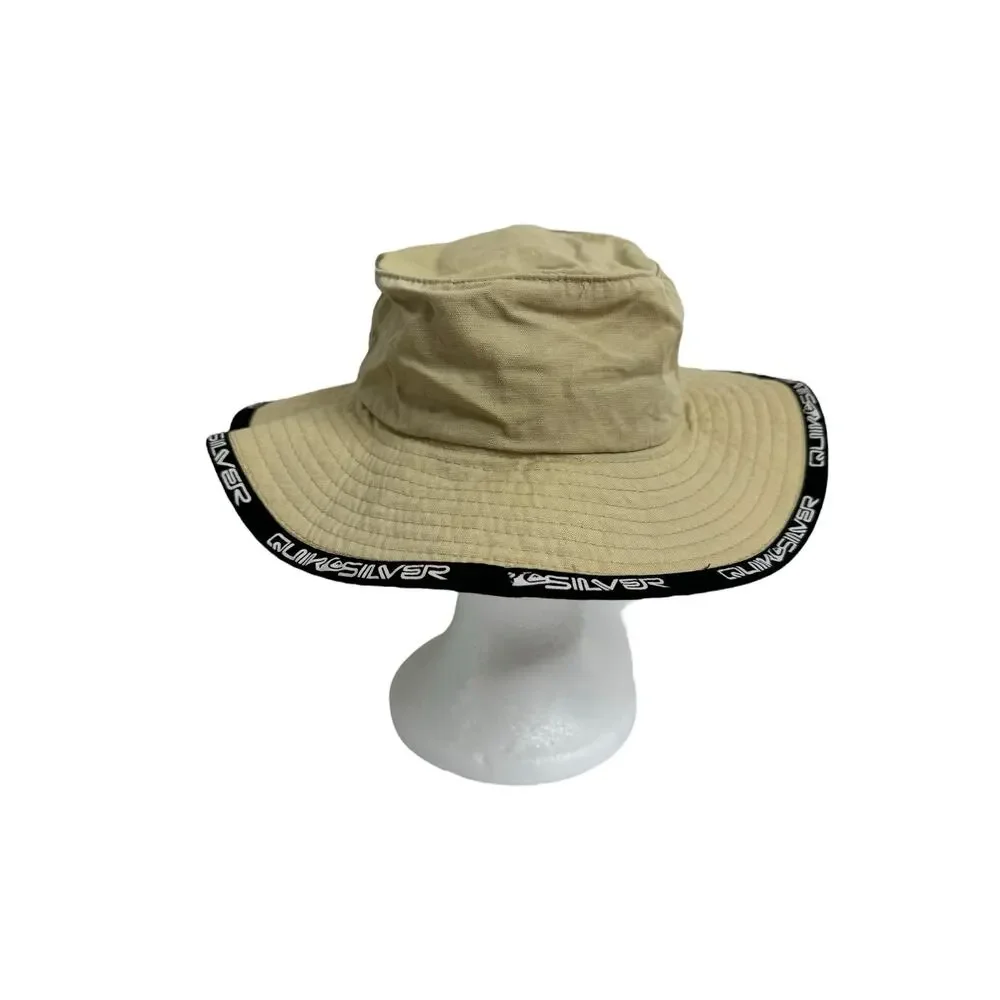 QUIKSILVER Khaki Beach Sun Hat One Size Kids Boys Logo Surf Safari Cotton